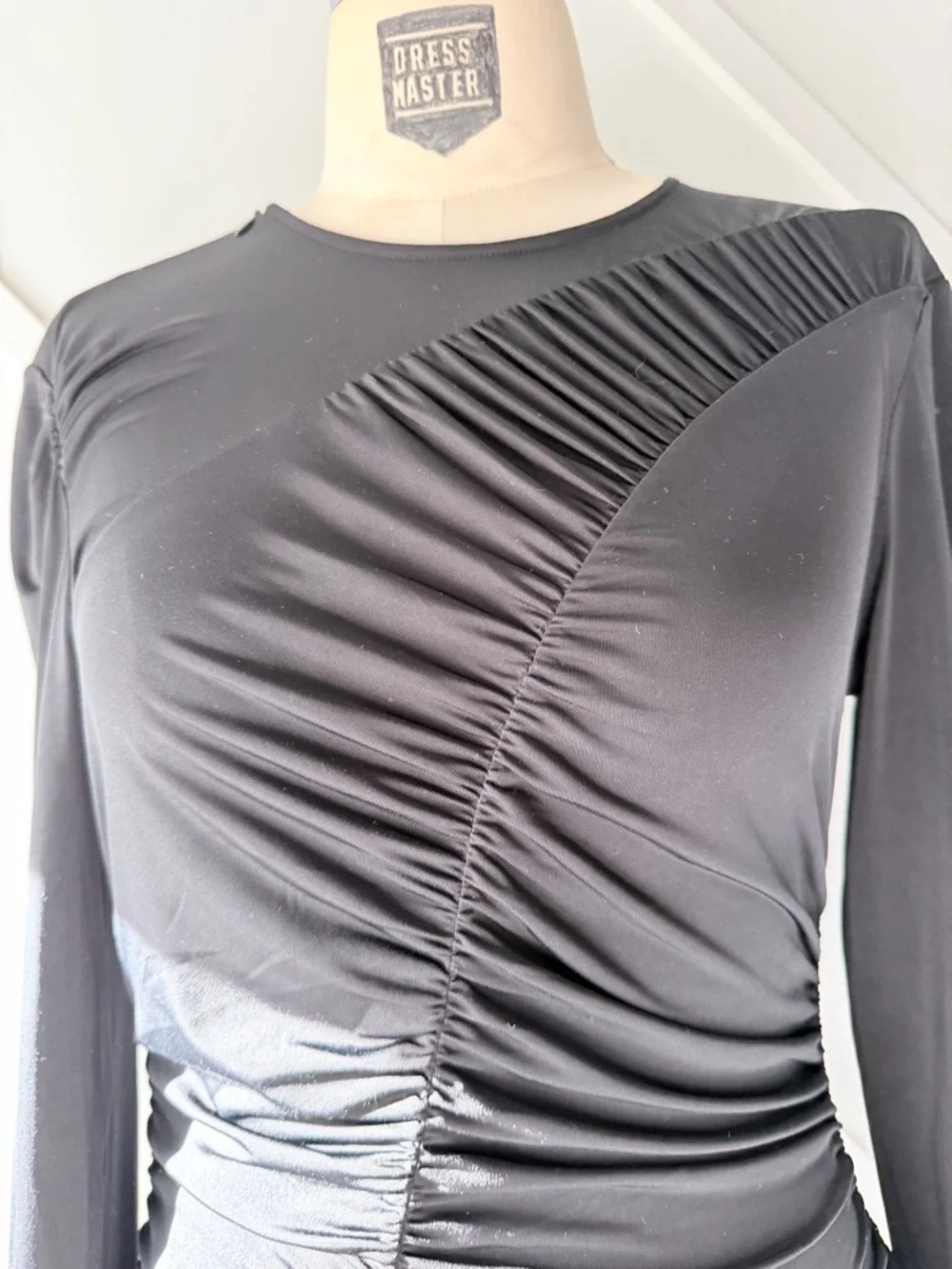 Tibi Ruched Jersey Crewneck Long Sleeve Top Black|Size 2 Minimal Draped Designer - Picture 5 of 14